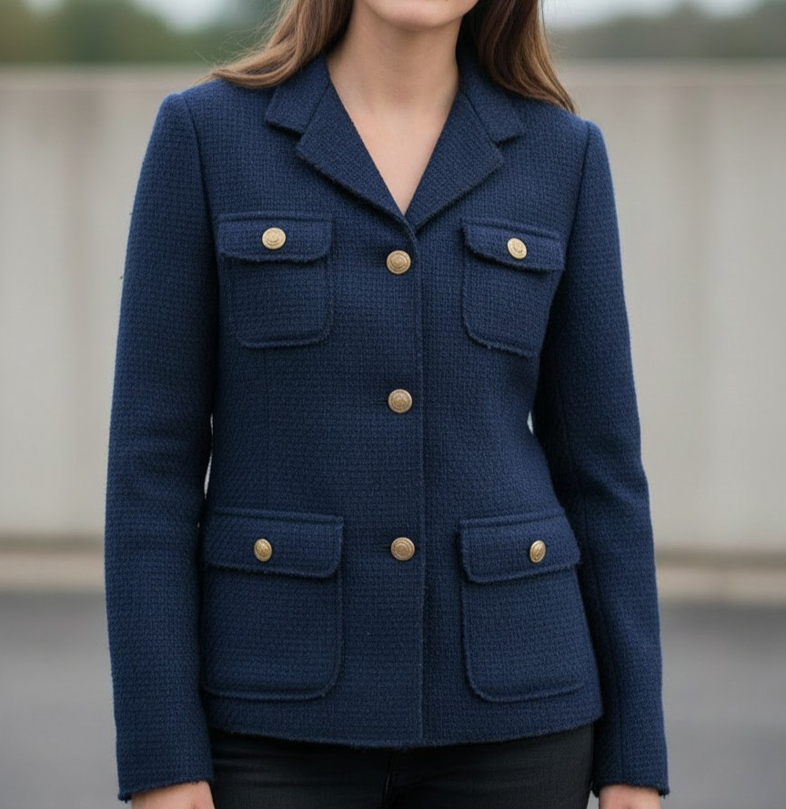MAX STUDIO Navy Blue Patch Pocket Small Tweed Bla… - image 1