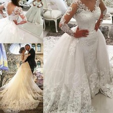 Custom Mermaid Wedding Dresses With Detachable Train Skirt long Sleeves Backless