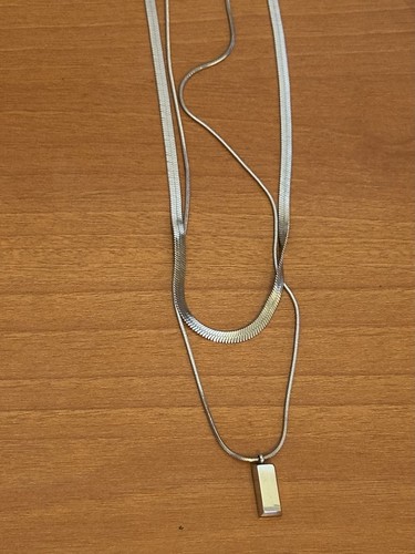 2-Piece Silver Tone Necklace Set Rectangle Pendant Necklaces
