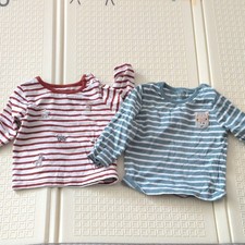 Nutmeg Baby Set of 2 Striped Long Sleeve Crew Neck Cotton Tops 3-6 Months