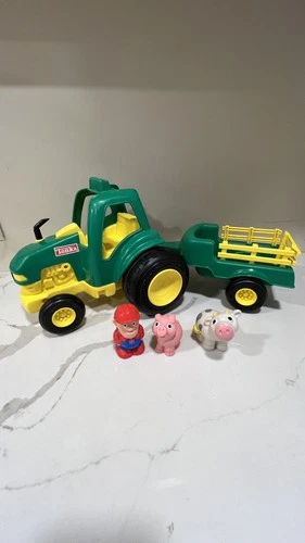 Tonka 1992 Vintage Large Green & Yellow Plastic Farm Tractor & Trailer