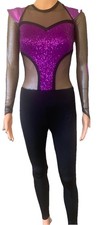 Small contemporary, solo, unitard, The Lineup Purple/black Mesh Sleeves Sides