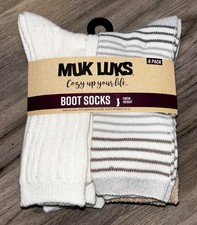 MUK LUKS Women  s Fluffy Dream Crew Boot Socks Size 6-10 Ivory 6-Pair