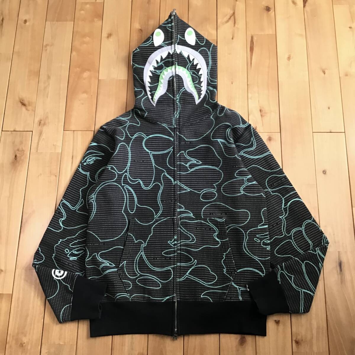 Phosphorescent Text Code Camo Shark Full Zip Hood… - image 2
