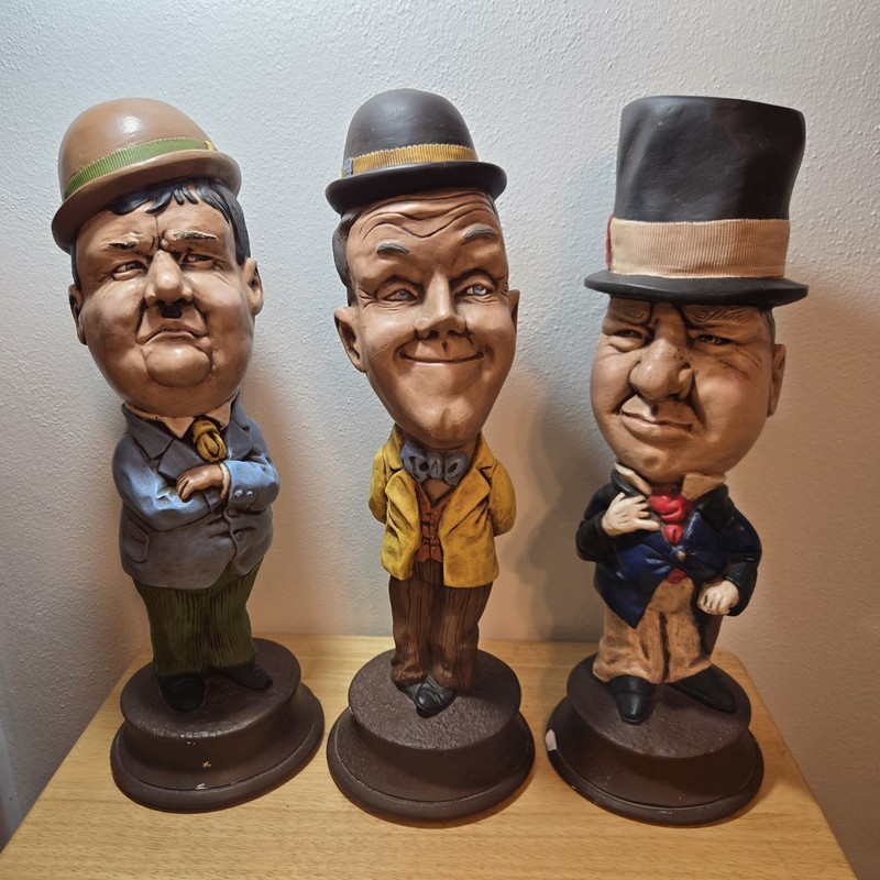 Vintage Stan Laurel, Oliver Hardy, and W.C. Fields Chalkware Statues 16.5 in