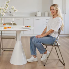 4-Pack Folding Leather Chairs with Metal Frame and Cushions, Stackable Portable