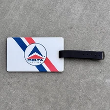 Delta Airlines • Vintage Unused Luggage Bag Tag • Widget Logo & Stripes (1970s)