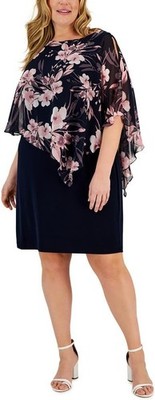 Connected Apparel Womens Plus Floral Print Midi Dress Navy 16W, Navy/Mauve
