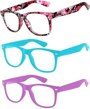 3 Pairs Kids Clear Lens Glasses Protect Child's Eyes from UVB UVA Blocking