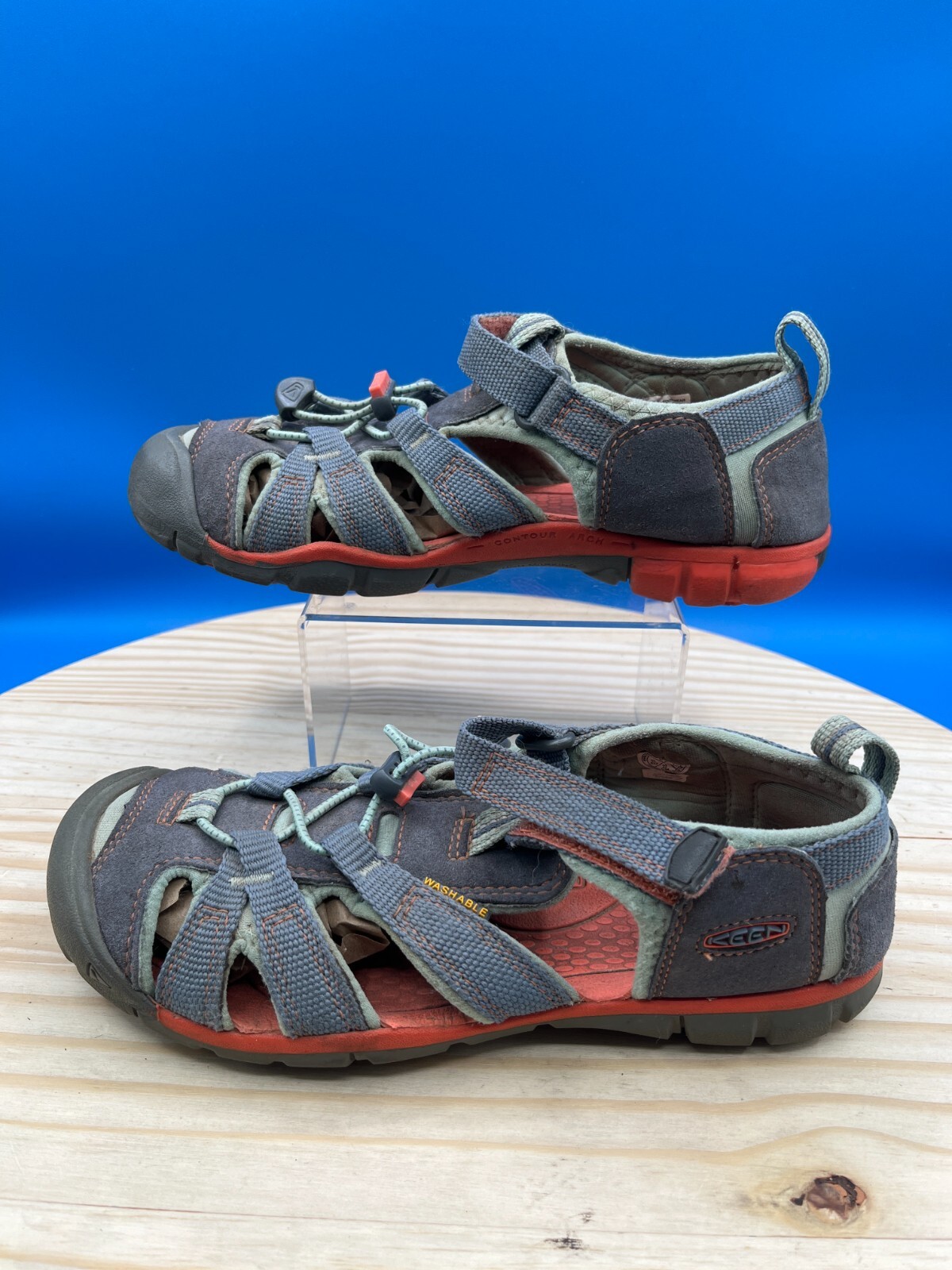 Sandali KEEN bambino Sea Camp taglia 3 UK2 EU35 punta chiusa blu rosso gancio anello