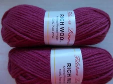 Filatura Lanarota Rich 100% wool yarn, Deep Rose, lot of 2 (104 yds each)