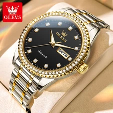 OLEVS Men's Luxury Auto Mechanical Watch Stainless Steel Rhinestone Case Date