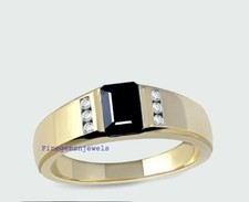 Natural Black onyx  CZ Gemstone with 925 Sterling Silver Gold Plated Ring J678