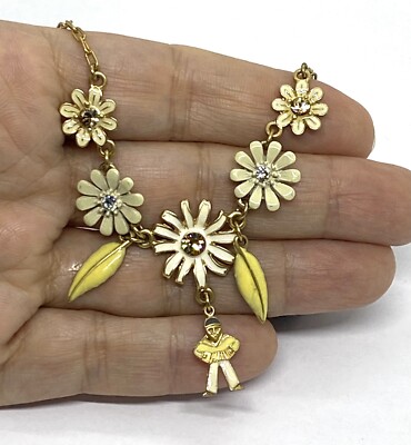 Vintage Pilgrim Danish Design Gold Tone Enamel Floral Necklace