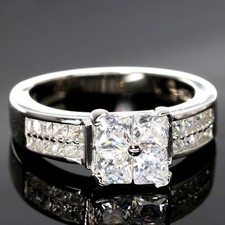 925 Sterling Silver ENGAGEMENT Ring Princess Cut Simulated Diamond 1.2 ct center