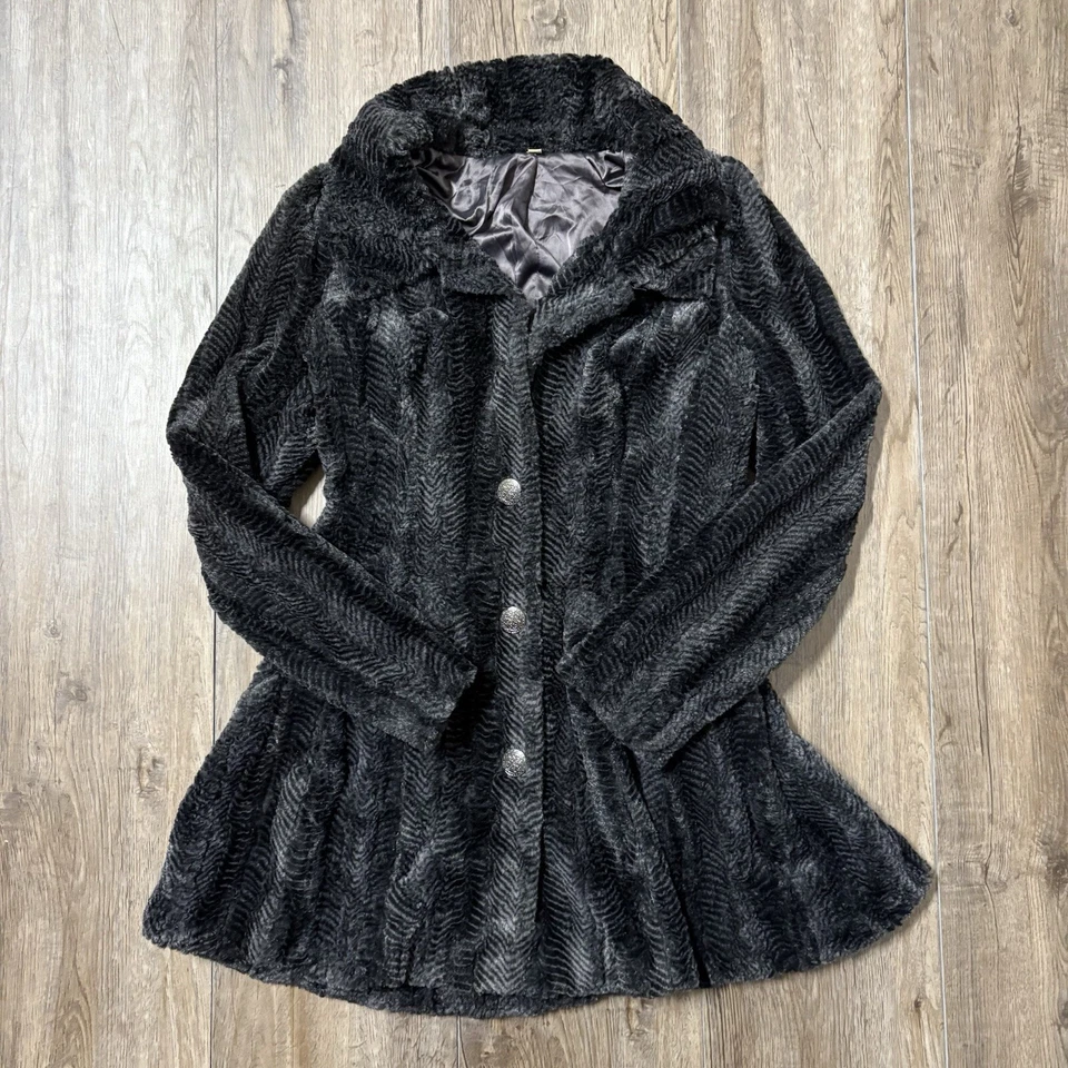 Chaqueta de piel sintética Free People abrigo columpio para mujer 0 espiga suave gris negro raro Foto 4 de 4