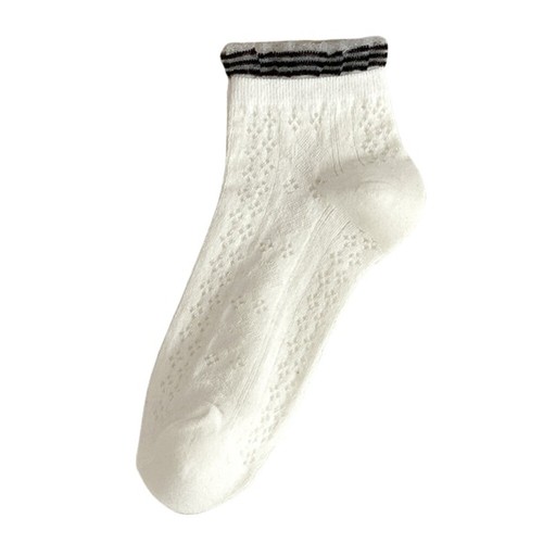 5 Pairs Women Lace Edged Mesh Socks Low Tube Summer Checked Hollow Cotton Socks - Picture 13 of 13
