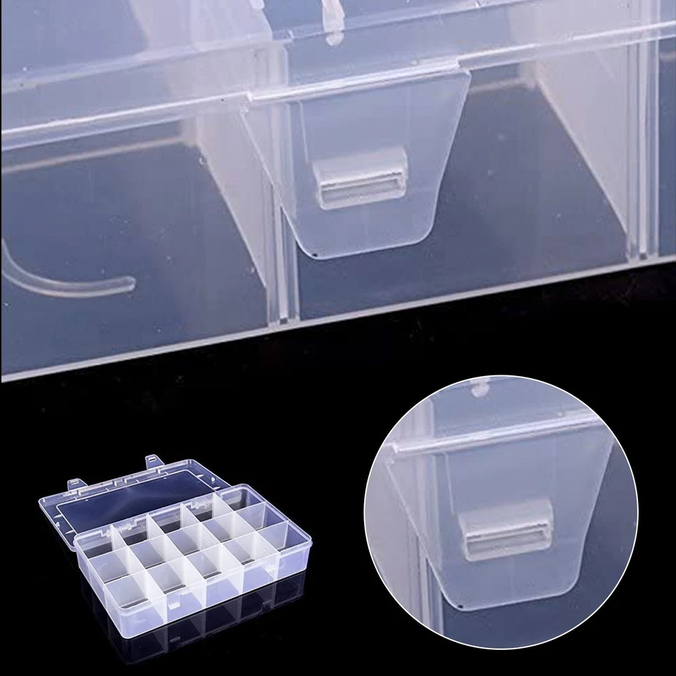 15 Compartments Plastic Storage Box Transparent Organizer Beads Jewellery Craft - Image 3 of 4