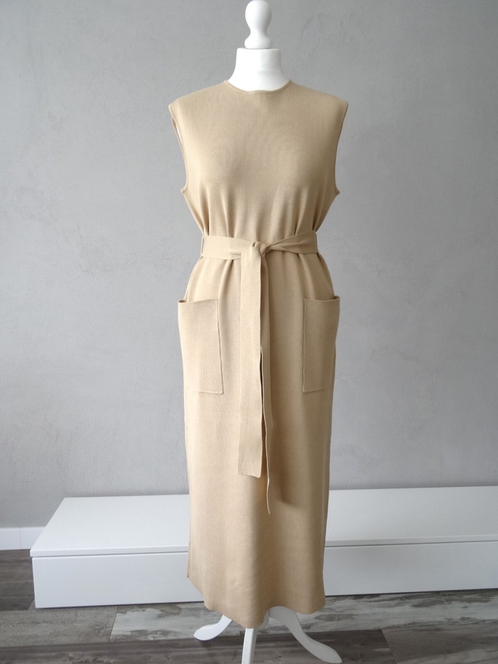 ZARA CAMEL KNIT MIDI TUNIC DRESS WITH BELT & POCKETS SIZE S UK 8 10 eBay