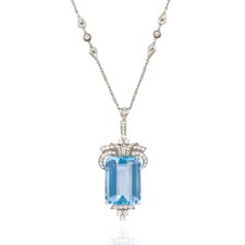 Antique Platinum Aquamarine and Diamond Necklace