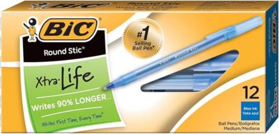 big round stic 90% longer ,writes first time, every time blue 12 pens