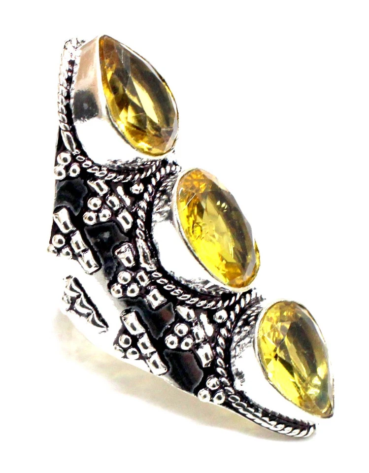 Yellow Citrine Handmade 925 Sterling Silver Statement Ring-Mother's Day Gift Foto 2 de 4