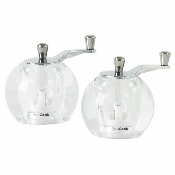 ProCook WINDING Handle Round Acrylic Salt and Pepper Mill Grinder Set 2