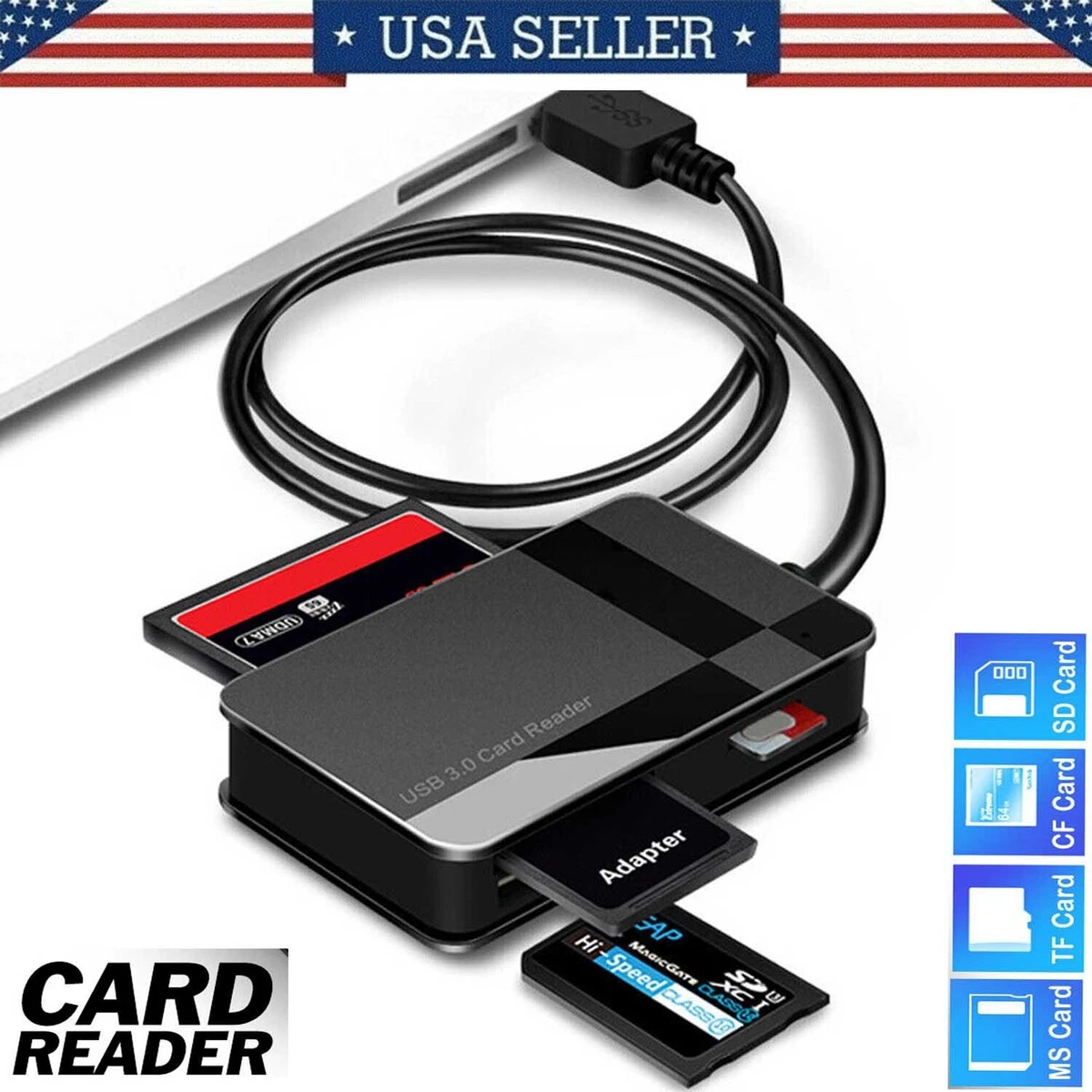 4 in 1 USBC All In One Multi Memory Card Reader CF Micro SD HC SDXC