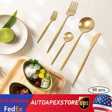 90 Set Spoon Fork Knives Tableware Stainless Steel kitchen Utensils For Party 