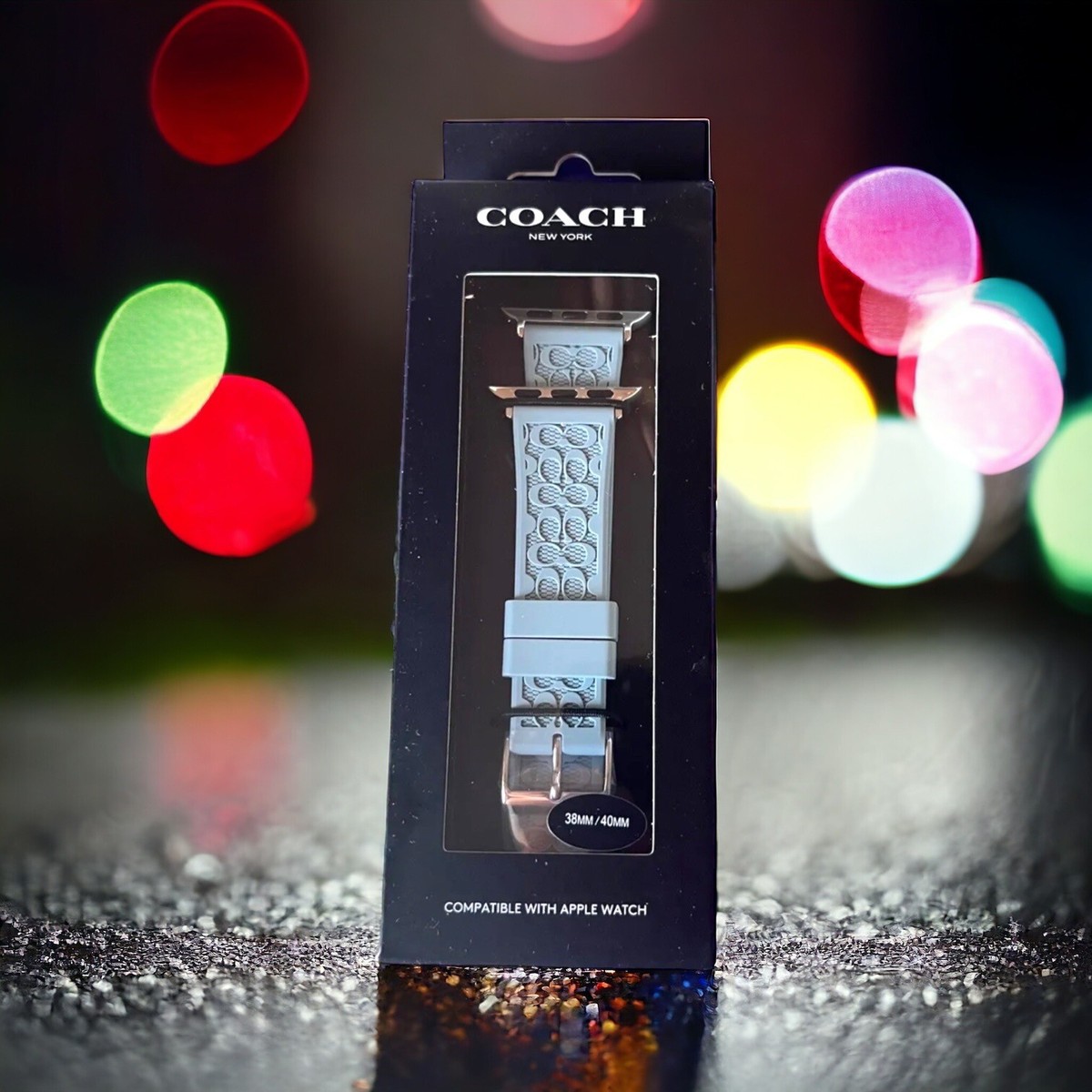 COACH Apple Watch Strap in Blue Embossed Rubber w/SS COACH Apple Watch Strap in Blue Embossed Rubber w/SS