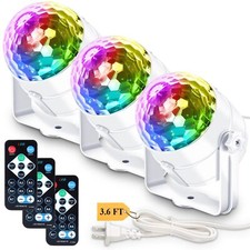3-Pack Disco Ball DJ Party Lights Sound Activated with Remote 12 Modes Strobe...