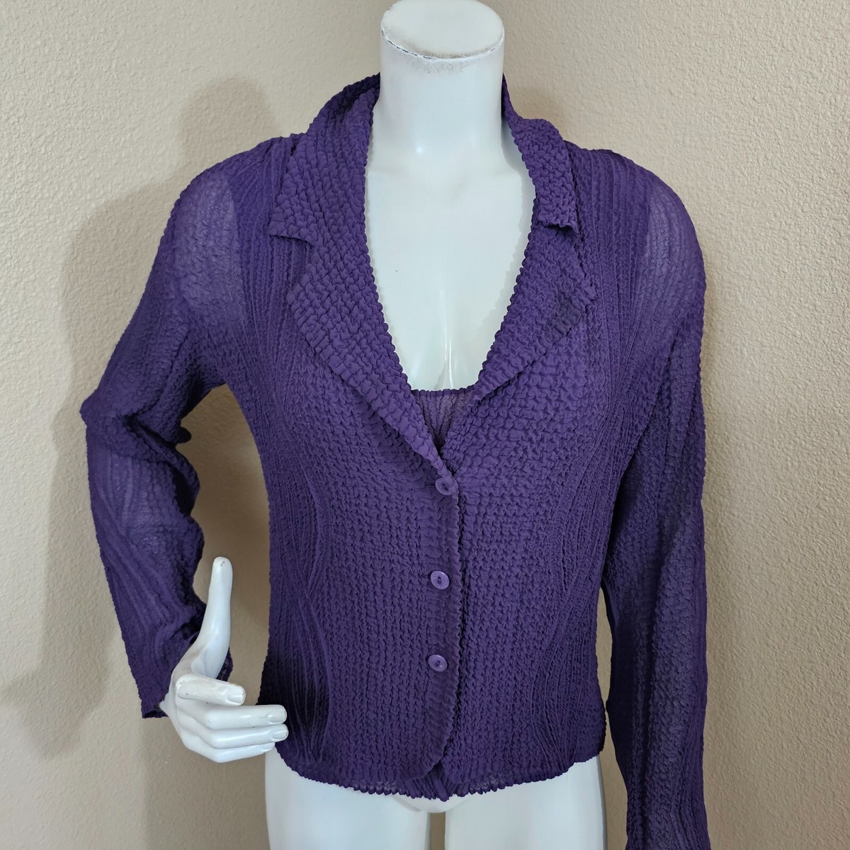 Pleats Collection by Pings Imports Purple Tank Top w/Button