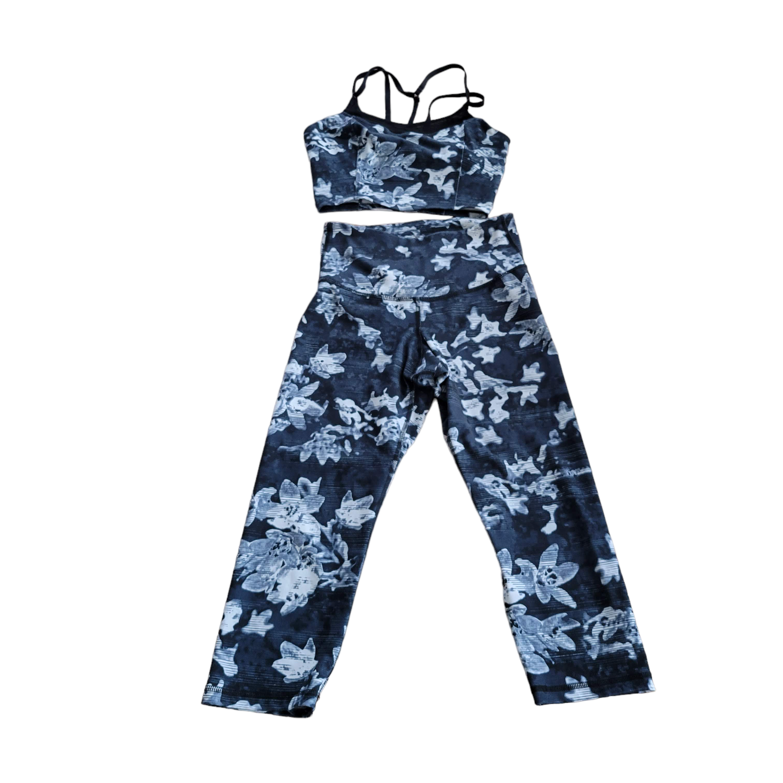 Old Navy Active Black Grey Floral Pants and Sports Bra Set Small 487010