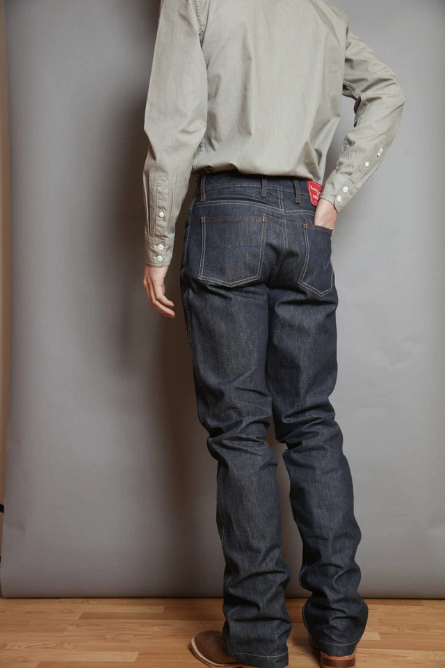 Jeans Kimes Ranch masculino Dillon cru azul 100% algodão bootcut largo - Imagem 3 de 3