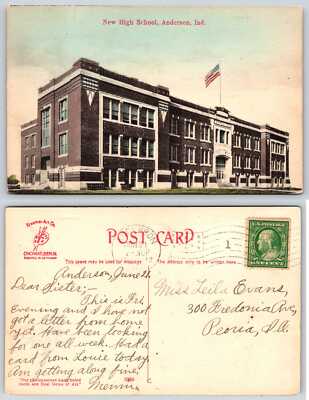 Anderson Indiana NEW HIGH SCHOOL Hand Tinted Postcard k39