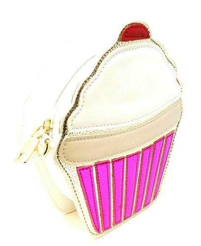 PINK WHITE ICE CREAM CONE SIDEKICK CROSSBODY CLUTCH HANDBAG PURSE W/ GOLD CHAIN - Picture 4 of 8