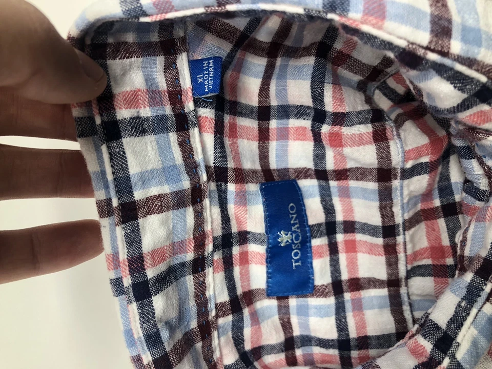 Camisa de vestir TOSCANO para hombre azul blanco rosa a cuadros talla XL Foto 3 de 4
