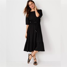 Ann Taylor Drawstring Ruffle Midi Dress in Black - Size M