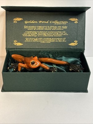Green Tree Golden Pond Collection Orange Green Multi Ceramic Frog Figurine 6.5 