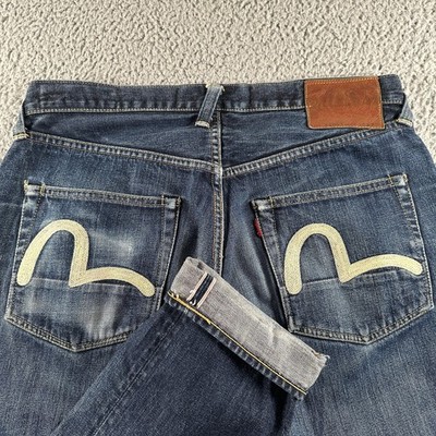 EVISU Selvedge Jeans Mens 36(35 Fit)x32 Blue Regular Straight Distressed Japan