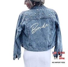 Pearl Bride Denim Jacket Custom Mrs Bride Bachelorette jacket Hen XX-Large Blue