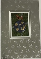 Silver Foil Embossed Vintage Plus Mark Christmas Cards with Blue Gold Ornament