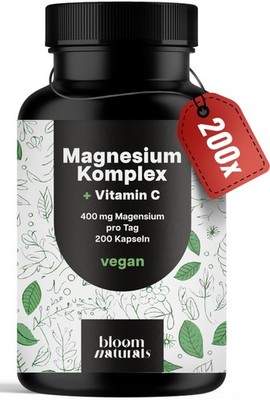 Magnesium Komplex 200 Kapseln - 400mg täglich - 5 Formen + Vitamin C