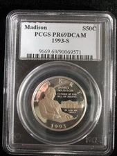 1993 S * PROOF MADISON COMMEMORATIVE HALF DOLLAR * PCGS PR 69 DCAM