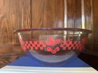 Vtg Pyrex Red Cherries, Gingham Glass Mixing Bowl 325 2.5 L Oven & Microwave Sf.