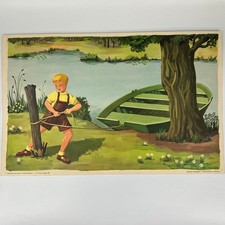 Vintage 1950s French Rare Double Sided School Poster Print by Françoise Garnier