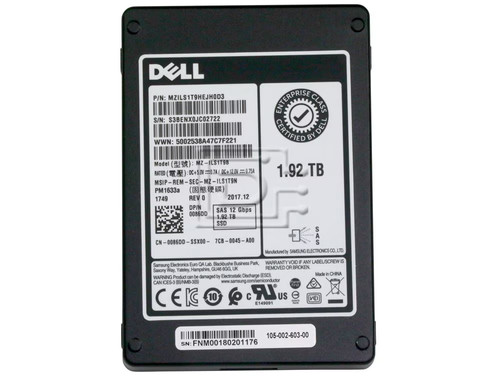 Dell 1.92TB SAS 086DD Samsung MZILS1T9HEJH0D3 2.5 12Gbps SSD Solid State Drive - Afbeelding 2 van 4