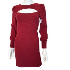 BB DAKOTA BY STEVE MADDEN ~ Cut Out Ribbed Long Sleeves Dress XS Deep Red