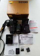 Nikon D3100 Camera Kit 18-55mm Camera Charger Battery 2 Lenses Carrying Case