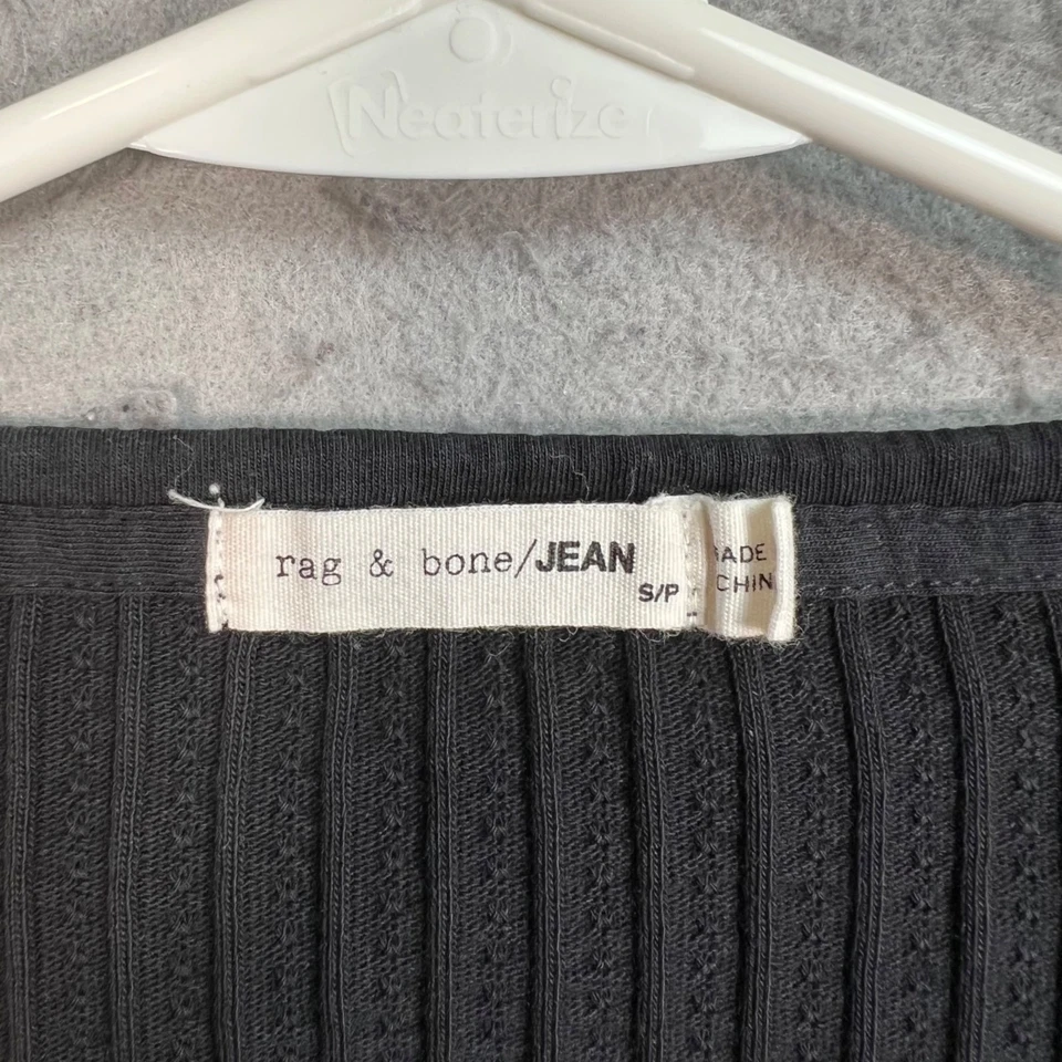 Rag & Bone Black Ribbed Scoop Neck Short Sleeve Cotton Top Size Small - Image 3 of 4